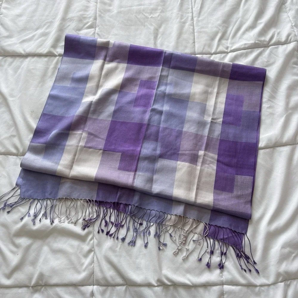 Vintage Purple Plaid 100% Silk Rectangle Scarf 22.5x75 Quiet Luxury Whimsy Fairy